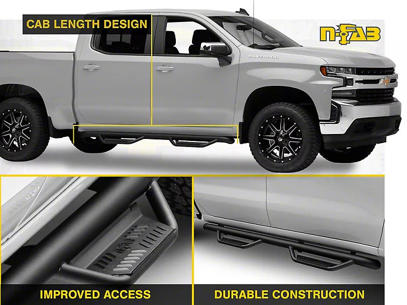 N-FAB PODIUM NERF SIDE STEP BARS TEXTURED BLACK 2019-2024 GM 1500 CREW CAB